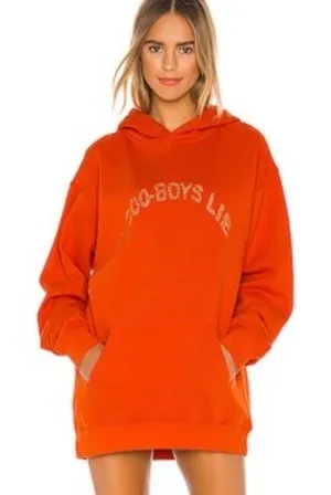 Boys Lie 1-800-Boys-Lie Remix Hoodie One Size Orange Rhinestone Embellishment thumbnail 1