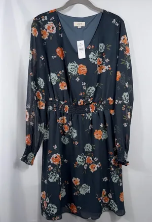 LOFT Floral Smocked Waist Dress Medium NWT thumbnail 1