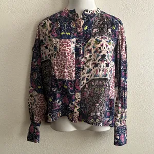 Maria cher Floral Button Down Long Sleeve Blouse Multicolor L (#04098) thumbnail 2