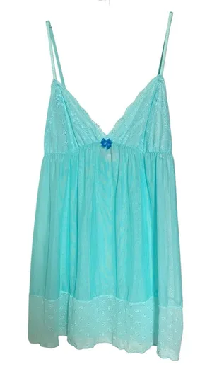 Y2K Victoria's Secret Blue Sheer Babydoll Slip Nightie‎ Lace Large Romantic thumbnail 1