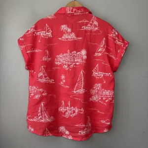 Cynthia Rowley Linen Top Size Small Red Button Up Shirt Sailboat Ibiza Style thumbnail 6