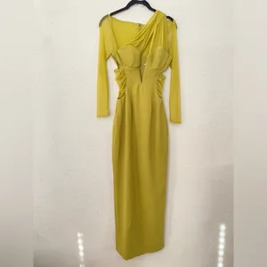 HOUSE OF CB 'Zahra' Chartreuse Plunge‎ Maxi Dress maxi mustard yellow NWOT XS thumbnail 5
