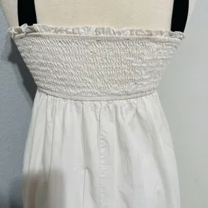 Women Ivory Smocked‎ Tiered Tie Straps Maxi Peasant Dress Size L 100% Cotton thumbnail 9