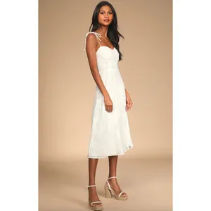 Lulus Loveliest Looks White Floral Jacquard Tie-Strap Midi Dress Medium NWT thumbnail 4