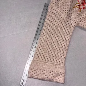Democracy Womens Large Floral Embroidered Pointelle Knit Sweater Beige thumbnail 7
