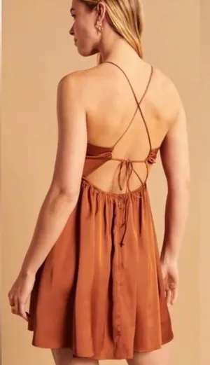 Abercrombie & Fitch Rust Orange Satin Silky Strappy Mini Dress XS thumbnail 1