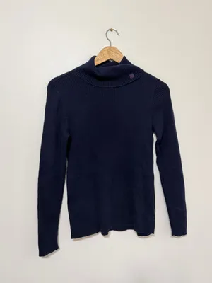 Ralph Lauren Navy Sweater Women’s Size Medium Turtleneck Cotton Luxury Old Money thumbnail 2