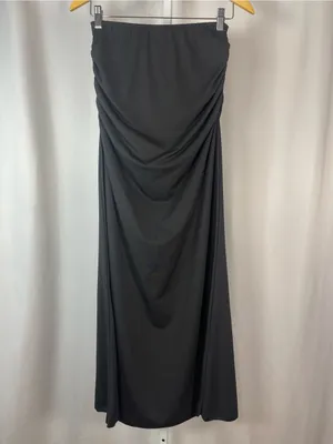SHEIN Black Large Strapless Ruched Midi Dress Elegant Vacation Evening Solid thumbnail 2