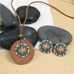 Boho Necklace‎ & Earrings Set Colorful Flower Design Tribal Accessories thumbnail 5