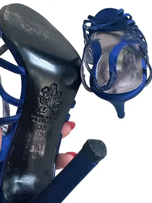 Carlos Miele Womens Strappy Royal Blue Satin Open-Toe Heels Size 38 thumbnail 9