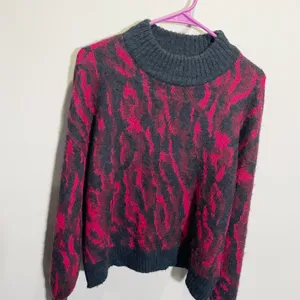 Y.A.S. Yasollie Knit Sweater Pink Grey Abstract‎ Animal Print Mock Neck Small thumbnail 3