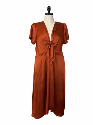 Baltic Born Poppy Satin Midi Dress Size XXL Rust Tie Front Stretch Wedding Guest thumbnail 2