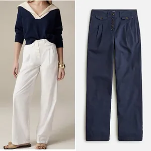 J. Crew Pleated Button Front Pants in Chino Navy Blue Size 2 NWT thumbnail 4