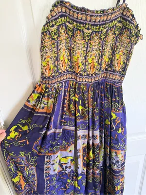 Anthropologie Bohemian Purple Printed Smocked Maxi Dress thumbnail 4
