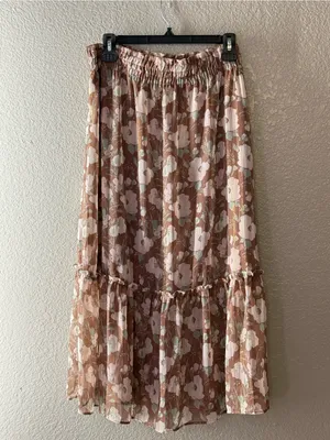 LC Lauren Conrad L Floral Tiered Midi Skirt Cottagecore Fairycore Bohemian Farm thumbnail 7