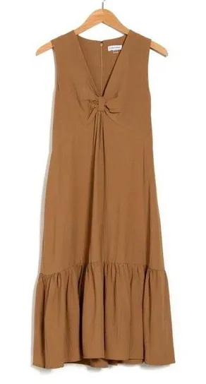 CALVIN KLEIN Gauze Knot Front Sleeveless Midi Dress In Luggage Women's Size 10 thumbnail 1