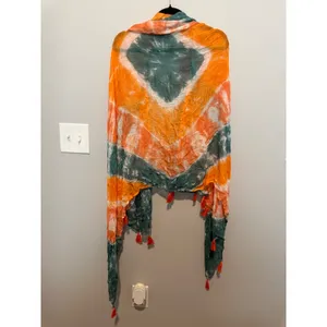 Lulus Tie Dye Tassel Kimono Wrap Shawl Orange Teal Green Viscose Boho One Size thumbnail 3