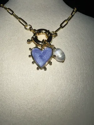 Handmade 💜 Lavender Heart & Pearl Charm Gold Chain Necklace 💜 thumbnail 3