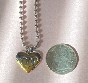 grunge y2k dripping heart fully stainless steel ball chain necklace💛 thumbnail 7