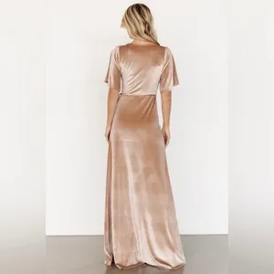 Baltic Born Beige Velvet Meghan Short Flutter Sleeve Wrap Maxi Dress Sz.XL thumbnail 3