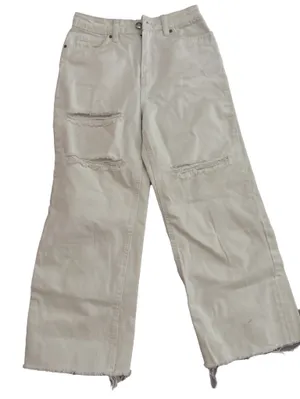refuge Wide-Leg Distressed Jeans in White thumbnail 1