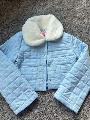 Sugar Thrillz Light Blue Quilted Puffer Jacket with Cream Faux Fur Collar thumbnail 1