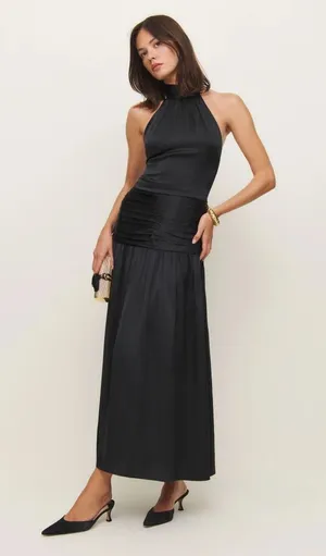Reformation Zaria Silk Dress in Black thumbnail 1