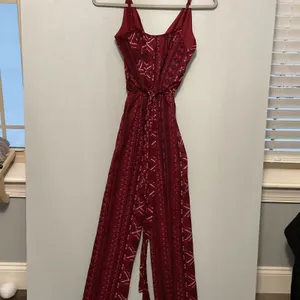 rue21 Womens Jumpsuit Red Geometric Tribal Print Wide Leg Medium thumbnail 2