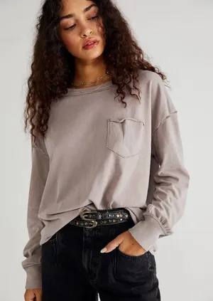 Free People We The Free Fade Into You Tee Sz XL Taupe Long Sleeve Top thumbnail 1
