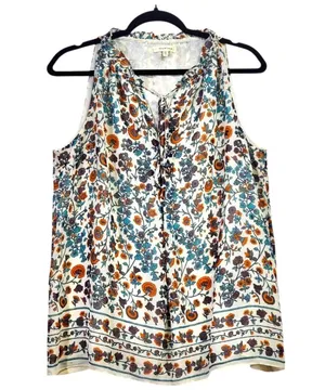 Max Studio - Medium - Floral Sleeveless Top - Multicolor With Tie Front thumbnail 1