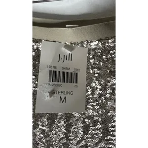 J Jill Sequin Pencil Skirt Women's Petite Size M Silver Sequin Elastic Waist NWT thumbnail 4