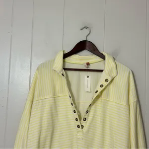 Pilcro Anthropologie Oversized Striped Henley Top Yellow White NWT Size L thumbnail 4