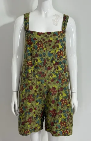 Vintage Jayli Women’s Mushroom Print Overall Shorts Retro Boho Hippie Size XL thumbnail 1
