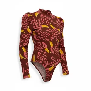 Farm Rio Toucanissimo Long Sleeve Stretch Cotton Bodysuit Size S‎ Burgundy thumbnail 5