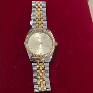 Gold and Silver ONYK Large Watch with Crystal Numbers thumbnail 3