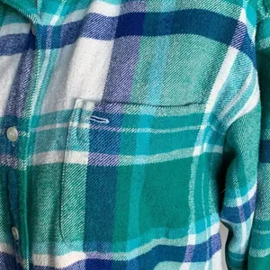 Vintage 90s Kelly Green Blue Plaid‎ Flannel Button Front Long Sleeve Baggy Shirt thumbnail 6