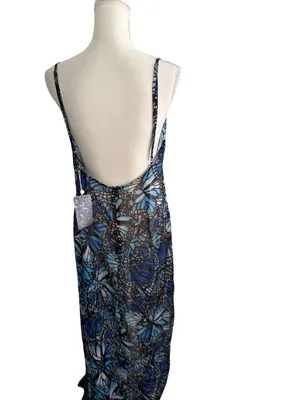 TOLUCA Butterfly Blue Sheer Maxi Gown Dress Size L NEW NWT thumbnail 10