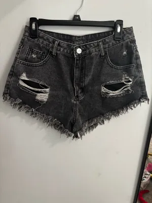 SheIn black washed jean shorts thumbnail 2