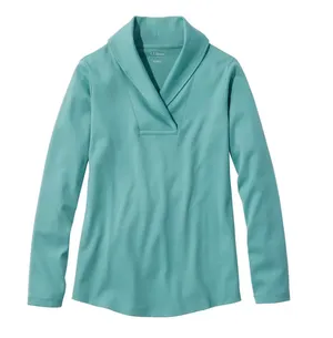L.L.Bean Shawl Collar Pullover Top Womens Large Teal Long Sleeve Casual Layering thumbnail 1