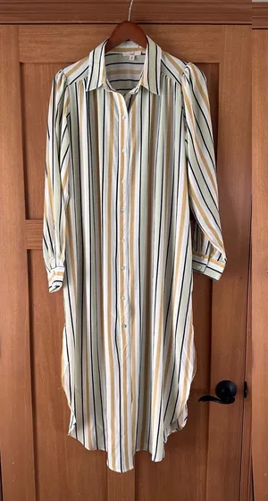 Easel Long Sleeve Striped Button Up Maxi Shirt Dress Women’s Small thumbnail 1