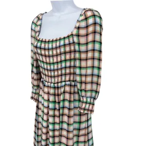 Maeve Anthropologie Plaid Smocked Maxi Dress XS Cottagecore Prairie Long‎ Sleeve thumbnail 10