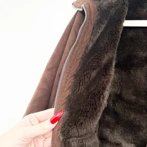 Sisley Womens Brown Faux Suede Fur Lined Aviator Cabin Rustic Jacket Size 42 thumbnail 5