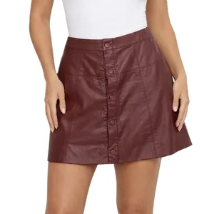 Free People Maisie Vegan Mini Skirt Brown Faux Leather Button Front Size 12 thumbnail 7
