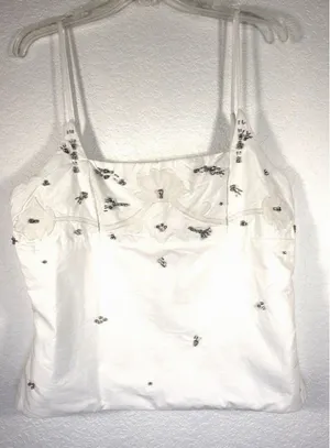 ZARA White Embellished Cami Top XL Rhinestone Beaded Floral Tank NWOT Capsule thumbnail 1