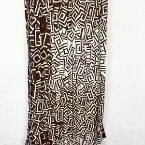 Manila Grace Maxi Dress Size 40 US Small Pleated Geometric Split Hem Brown thumbnail 4