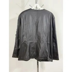Vintage Women’s Black Leather Jacket Lace Up Studded Biker Y2K Punk Goth Size S thumbnail 3