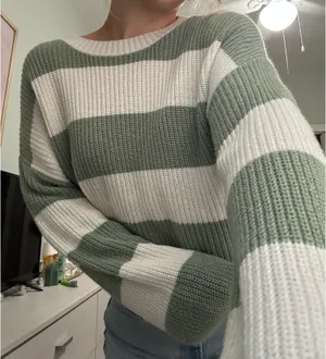 Hollister Cropped Sweater Green Striped thumbnail 1
