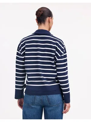 Madewell Rugby Polo Tee Navy White Stripe Oversized Coastal Preppy Size S thumbnail 2