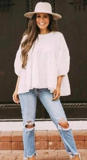 These Three Boutique Balloon Sleeve Tiered Top thumbnail 1