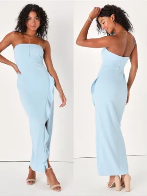LULU’S After Hours Light Blue Strapless Ruffled Maxi Dress thumbnail 2